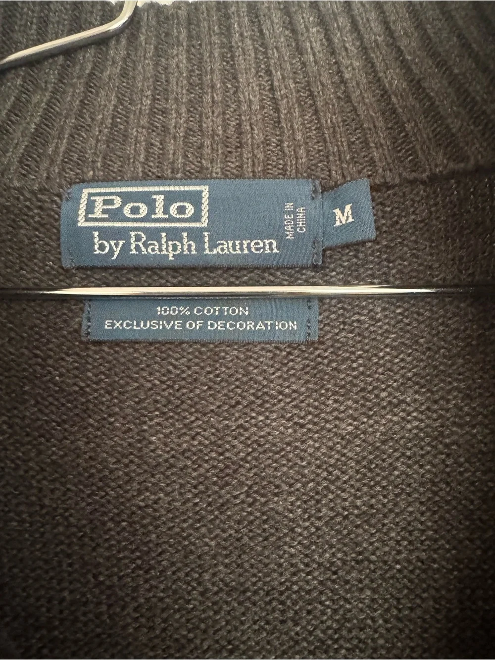 Ralph Lauren Men's Zip Sweater in Charcoal with Red Pony